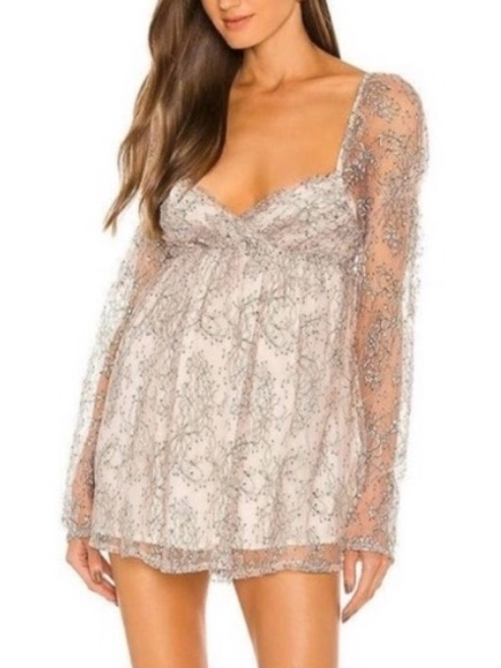 FREE PEOPLE | Champagne Toast Heavenly Lace Tunic Top Dress size Large Babydoll
